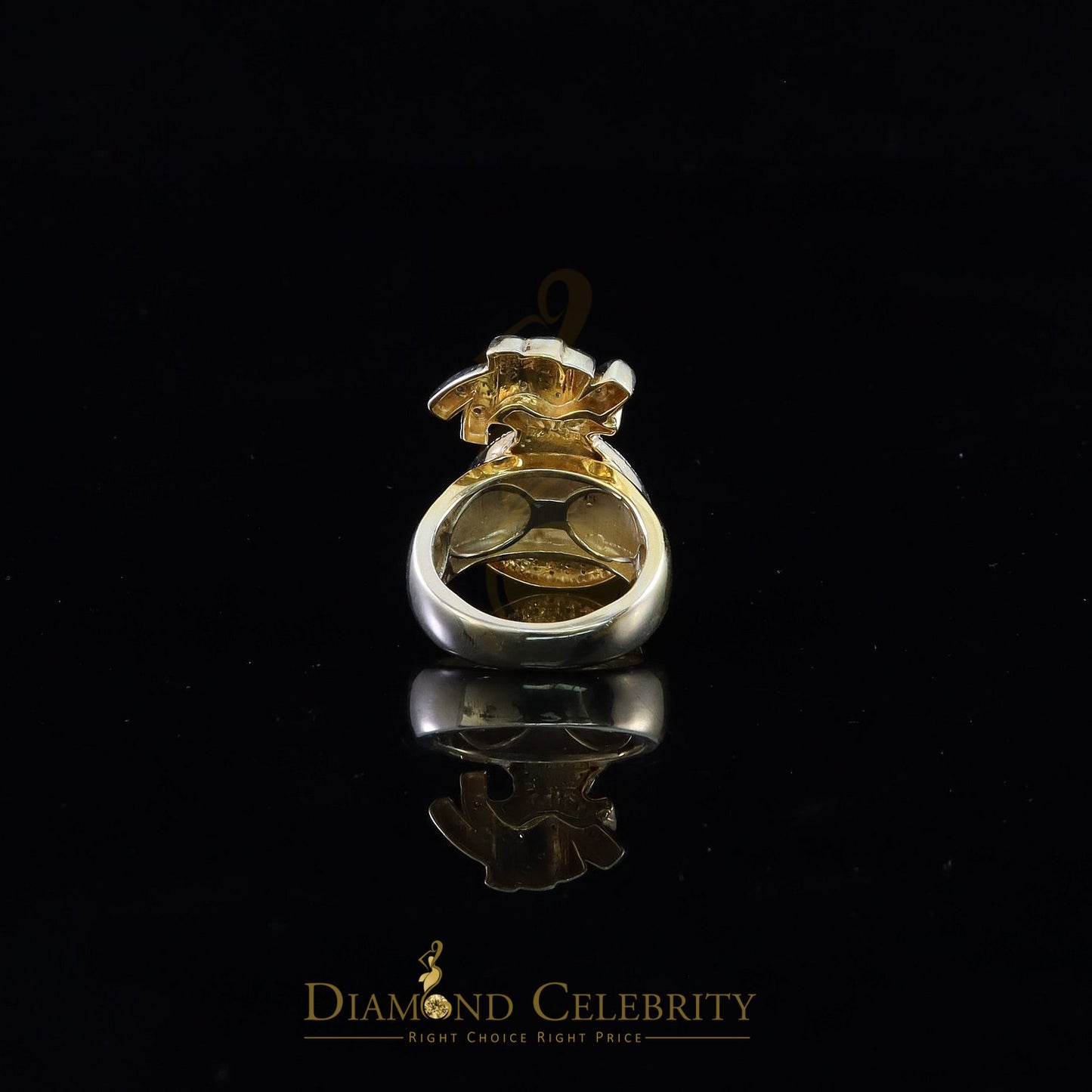 0.25 CT Real Diamond Money Bag 925 Sterling Silver Yellow Men's Ring Size 11.5