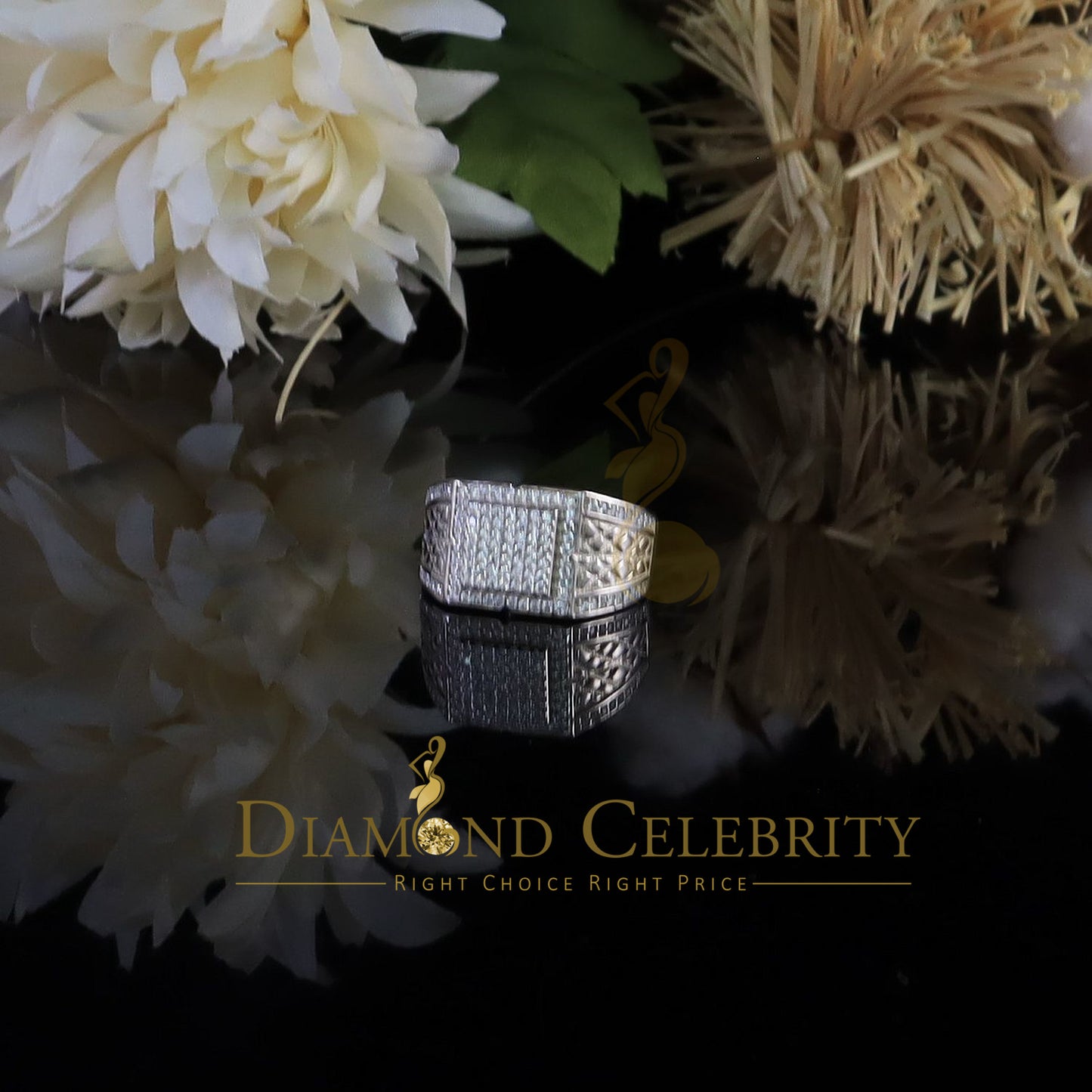 DiamondCelebritees 925 Silver White 1.25ct Cubic Zirconia Wide Square Engagement Men's Ring Size 10