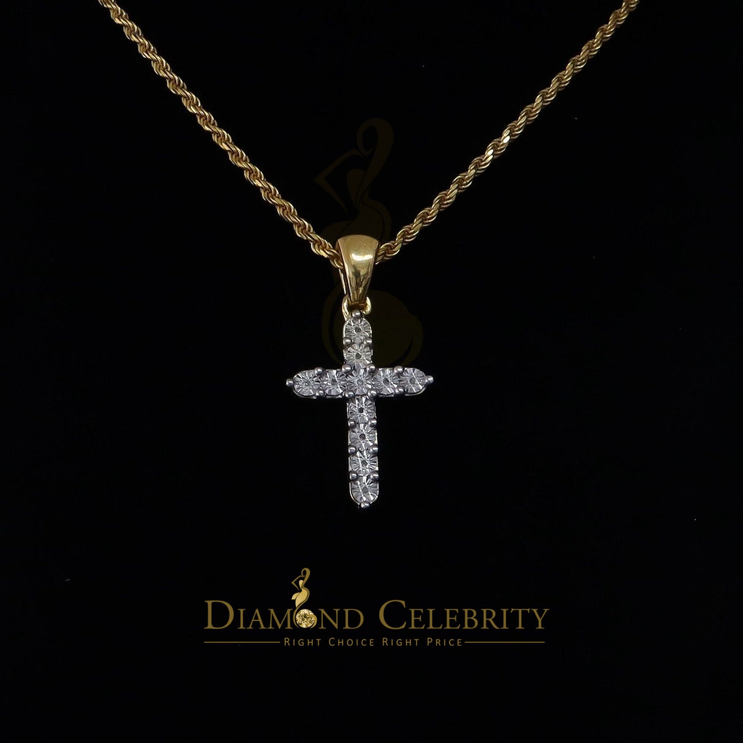 DiamondCelebritees  Real 0.33ct Diamond 925 Sterling Silver CROSS Charm Necklace Yellow Pendant