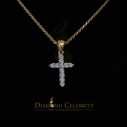 DiamondCelebritees  Real 0.33ct Diamond 925 Sterling Silver CROSS Charm Necklace Yellow Pendant