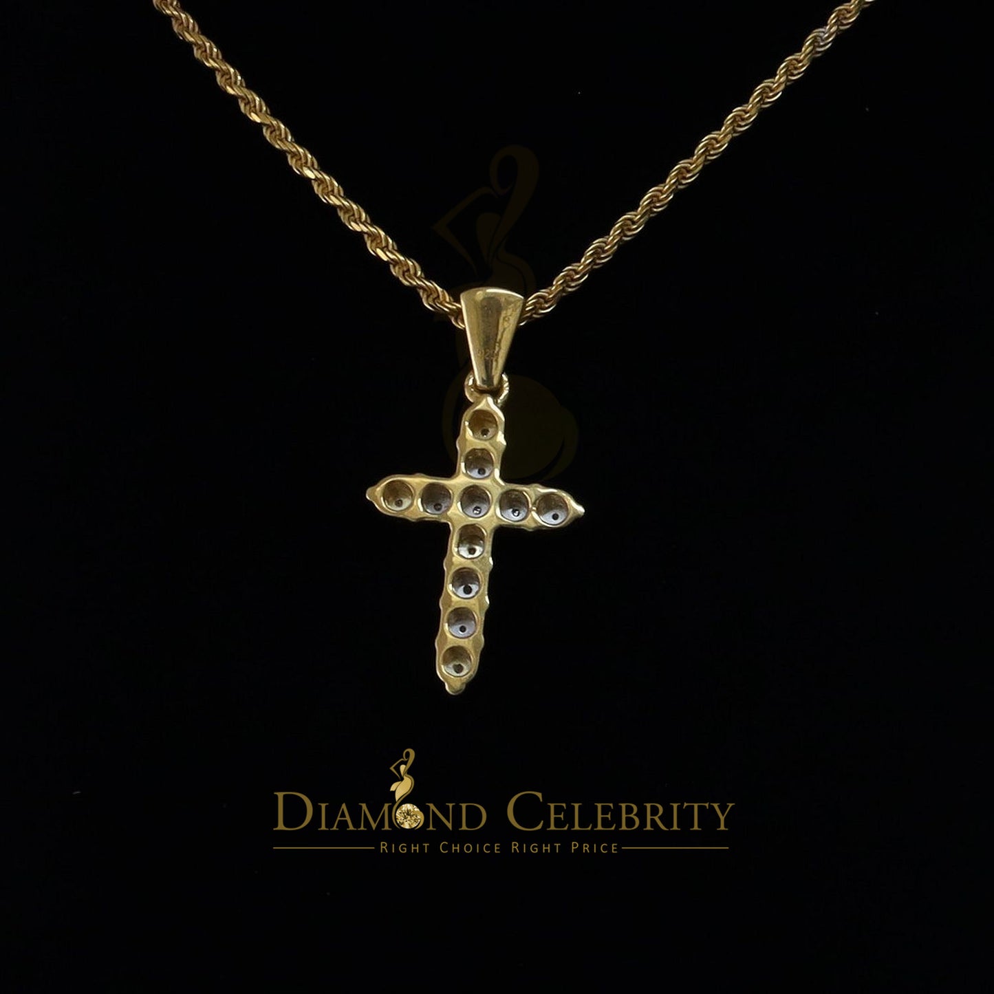 DiamondCelebritees  Real 0.33ct Diamond 925 Sterling Silver CROSS Charm Necklace Yellow Pendant