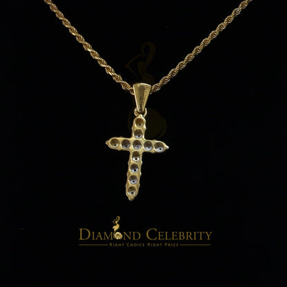 DiamondCelebritees  Real 0.33ct Diamond 925 Sterling Silver CROSS Charm Necklace Yellow Pendant