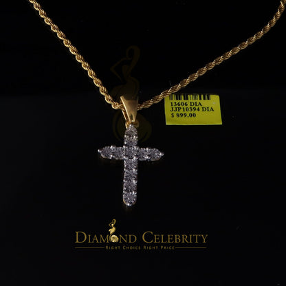DiamondCelebritees  Real 0.33ct Diamond 925 Sterling Silver CROSS Charm Necklace Yellow Pendant