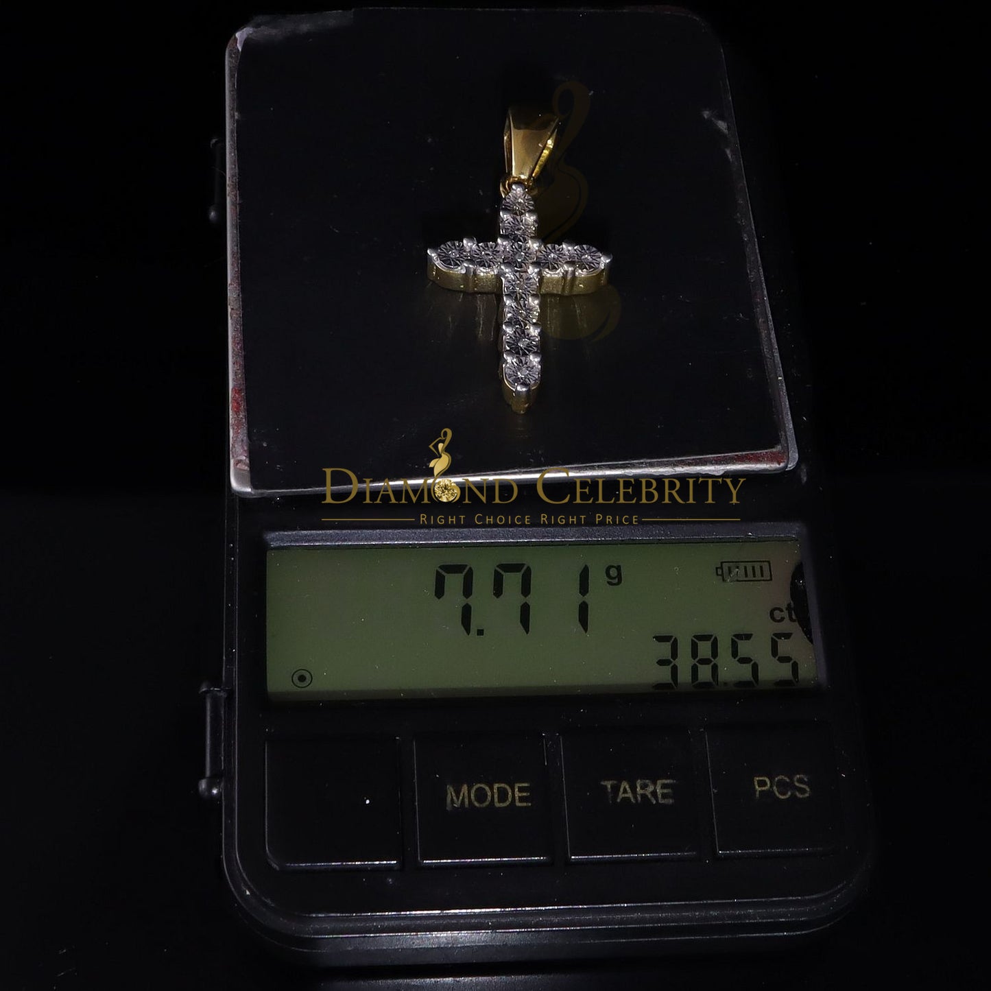 DiamondCelebritees  Real 0.33ct Diamond 925 Sterling Silver CROSS Charm Necklace Yellow Pendant