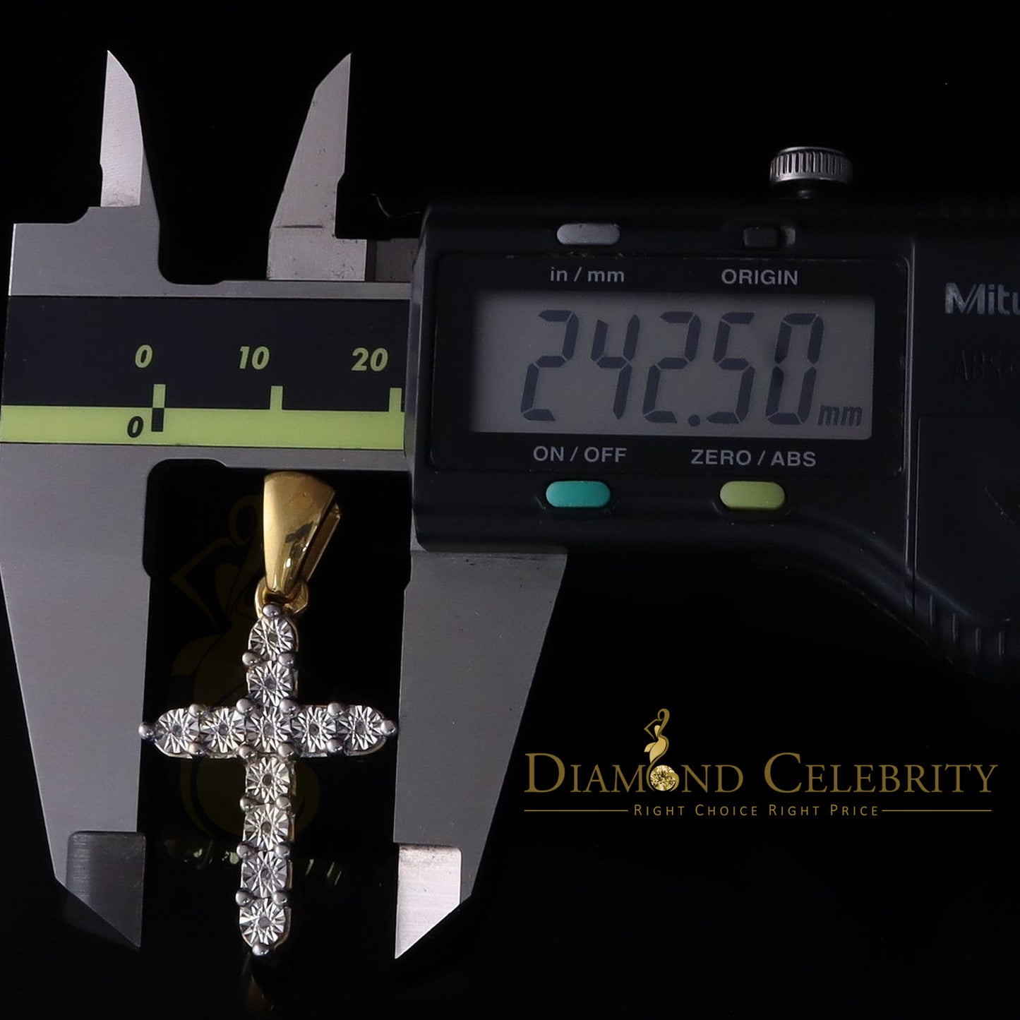 DiamondCelebritees  Real 0.33ct Diamond 925 Sterling Silver CROSS Charm Necklace Yellow Pendant