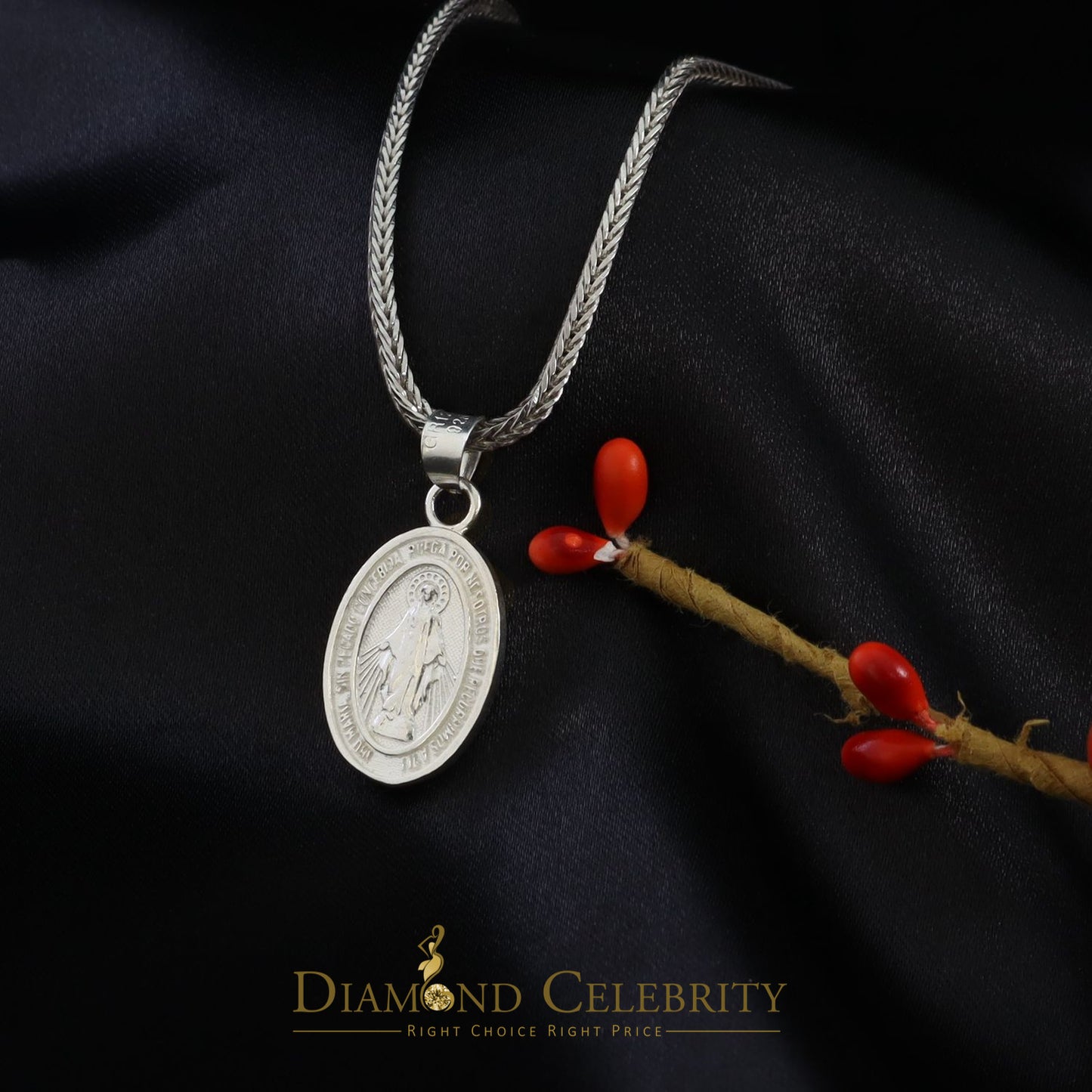 DiamondCelebritees 925 Sterling Silver Double Side Oval Milagrosa Men/Women Pendant White Religious