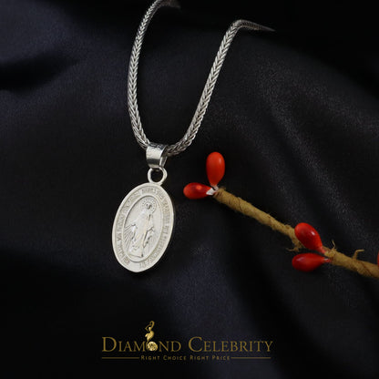 DiamondCelebritees 925 Sterling Silver Double Side Oval Milagrosa Men/Women Pendant White Religious