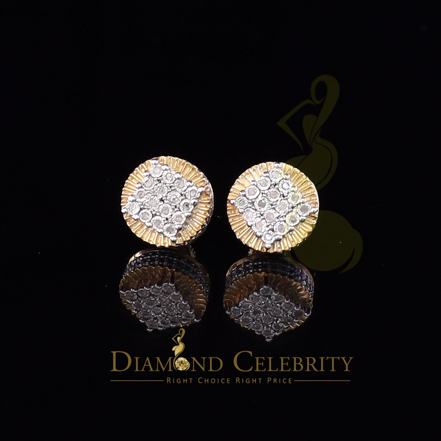 DiamondCelebritees 925 Sterling Silver Yellow Hip Hop 0.15ct Diamond Men's & Women's Round Earrings