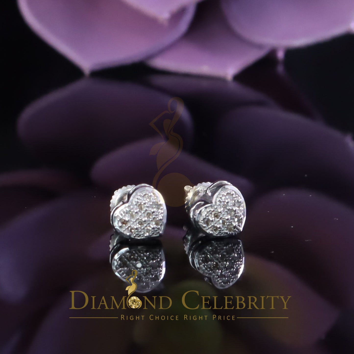 DiamondCelebritees Aretes Para Hombre Heart 925 White Silver 0.08ct Diamond Women's /Men's Earring