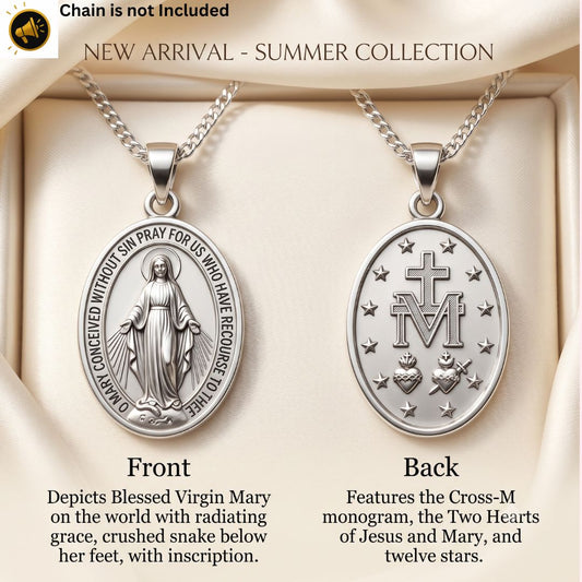 DiamondCelebritees 925 Sterling Silver Double Side Oval Milagrosa Men/Women Pendant White Religious
