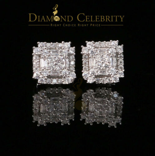 DiamondCelebritees  1.18ct Cubic Zirconia 925 White Silver Women's & Men's Hip Hop Square Earrings