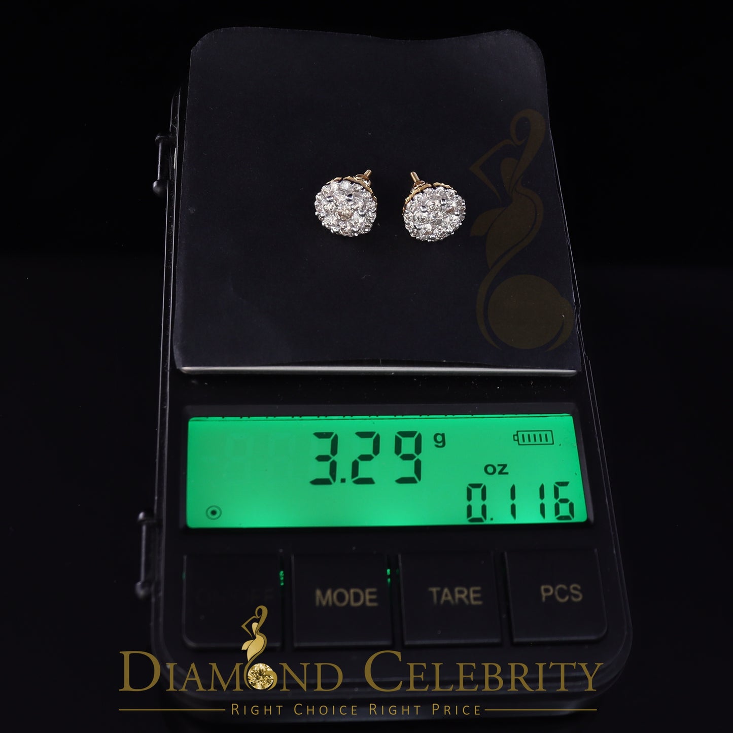DiamondCelebritees 10K Real Yellow Gold w/Real 1.33 CT Diamond Men's/Women's Stud Earring