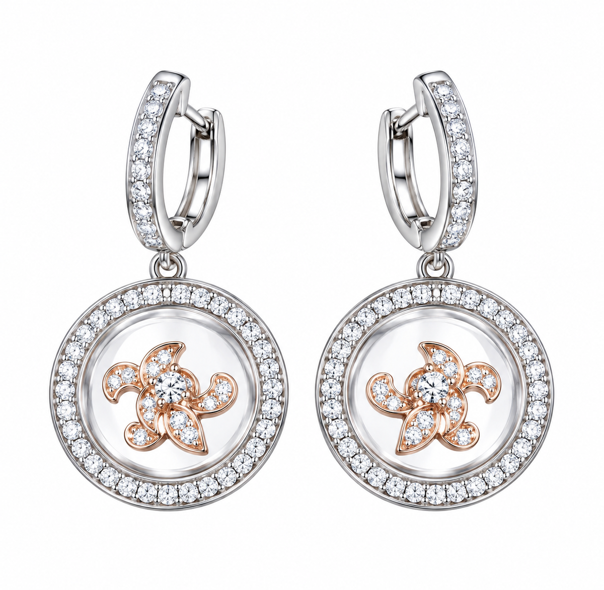 DiamondCelebritees  Men's White Hip Hop CZ Round dangling 925 Sterling Silver CZ Earrings