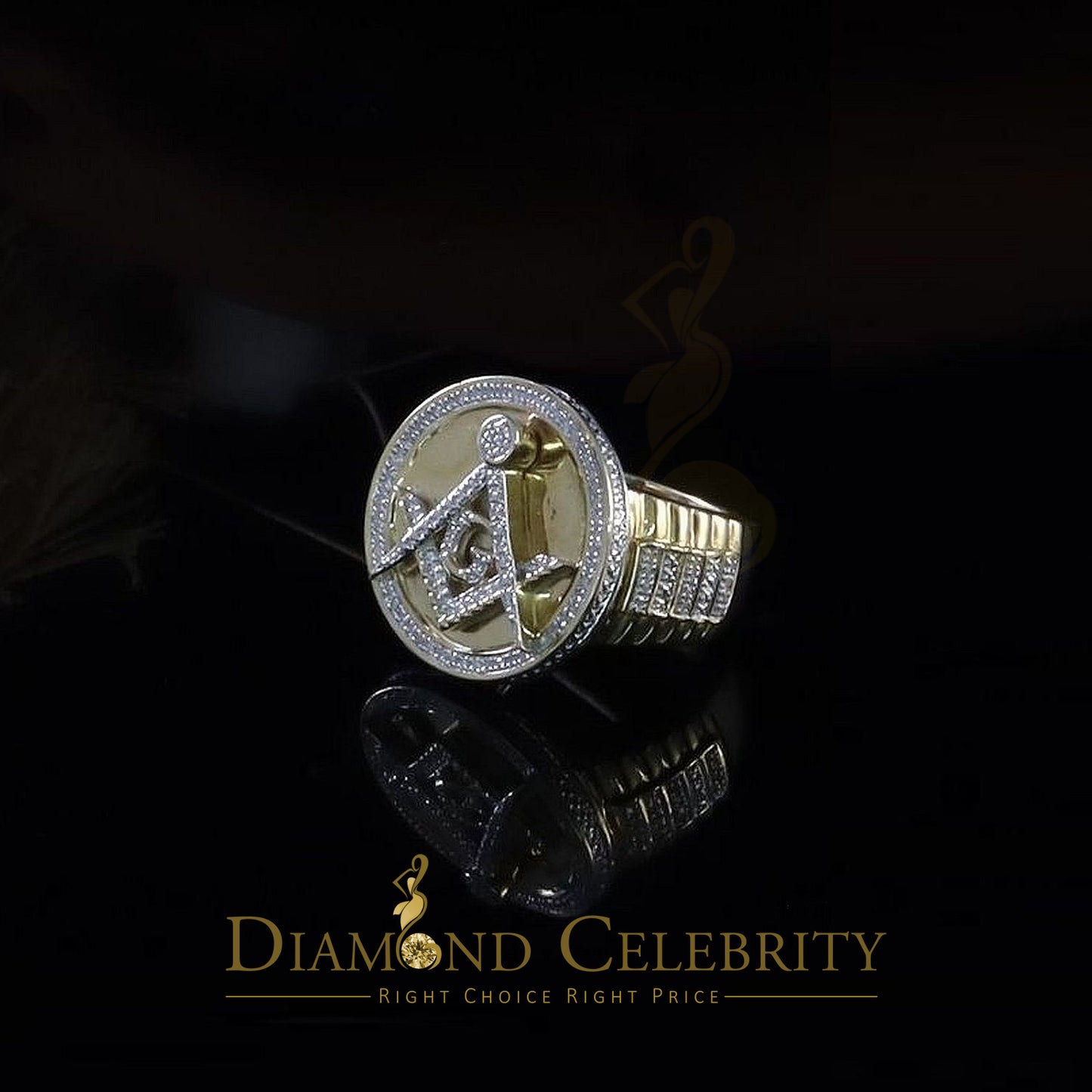 0.25 CT Diamond Men's Silver 925 Yellow Adjustable Masonic Ring From SZ 10 to 12