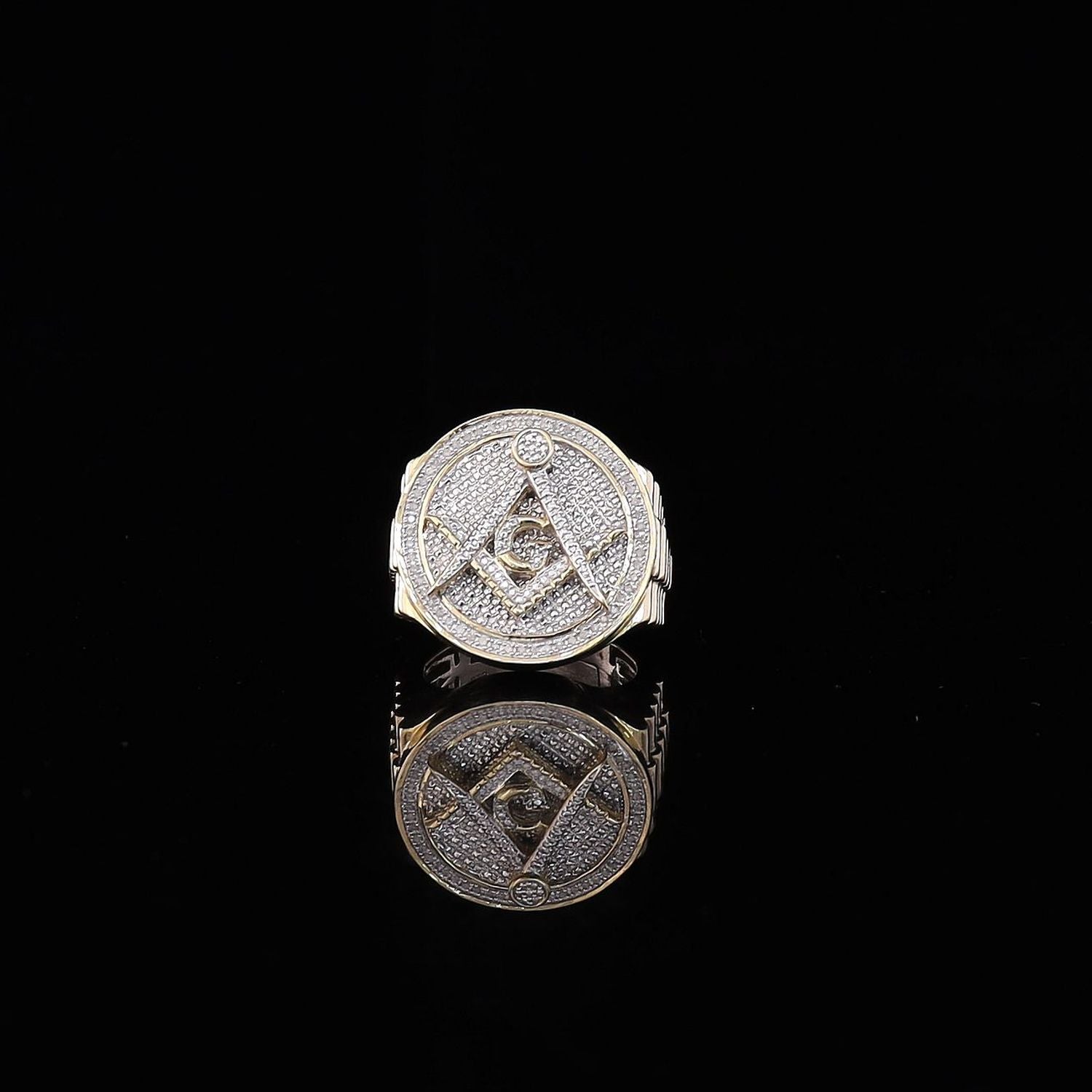 0.25 CT Diamond Round Yellow Silver Men's Adjustable Ring From SZ 11.5 to 13.5