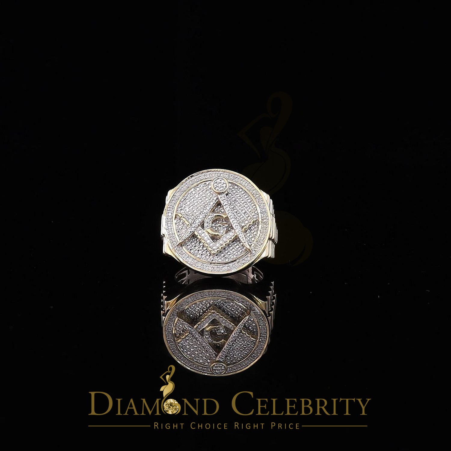 0.25 CT Diamond Round Yellow Silver Men's Adjustable Ring From SZ 11.5 to 13.5