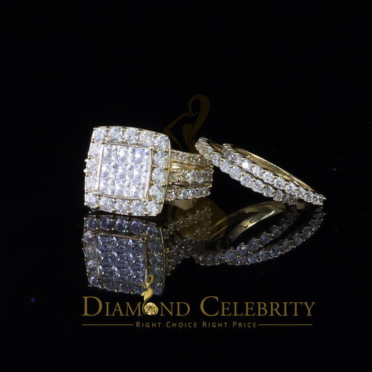 DiamondCelebritees 925 Silver Square Cubic Zirconia 10.92ct 3PC Bridal Yellow Womens Ring SZ 7