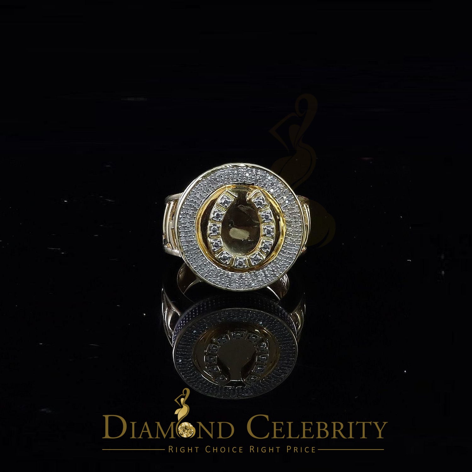 0.40 CT Real Diamond 925 Yellow Silver Mens Adjustable Ring From Size 10 to 12