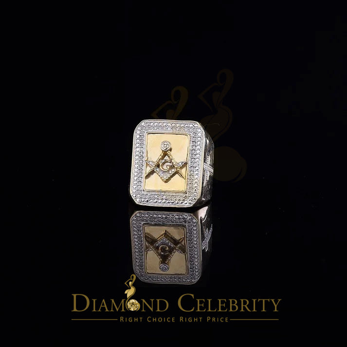 Real 0.20CT Diamond Masonic 925 Yellow Sterling Silver Mens Engagement Ring SZ10