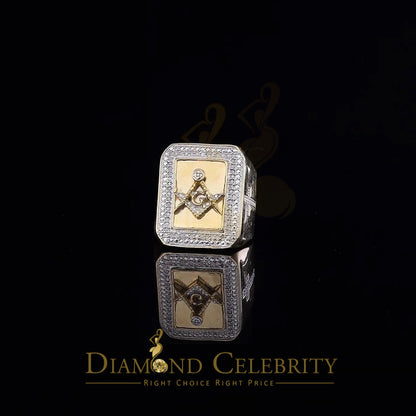 Real 0.20CT Diamond Masonic 925 Yellow Sterling Silver Mens Engagement Ring SZ10