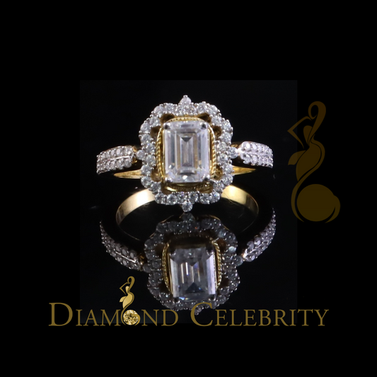 DiamondCelebritees Emerlard Cut 925 Yellow Silver 2.00ct VVS D Moissanite Enagement Lady Ring SZ 7