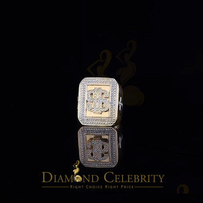 Real 0.33 CT Diamond Men's 925 Silver Yellow Adjustable Ring From Size 10 to 12