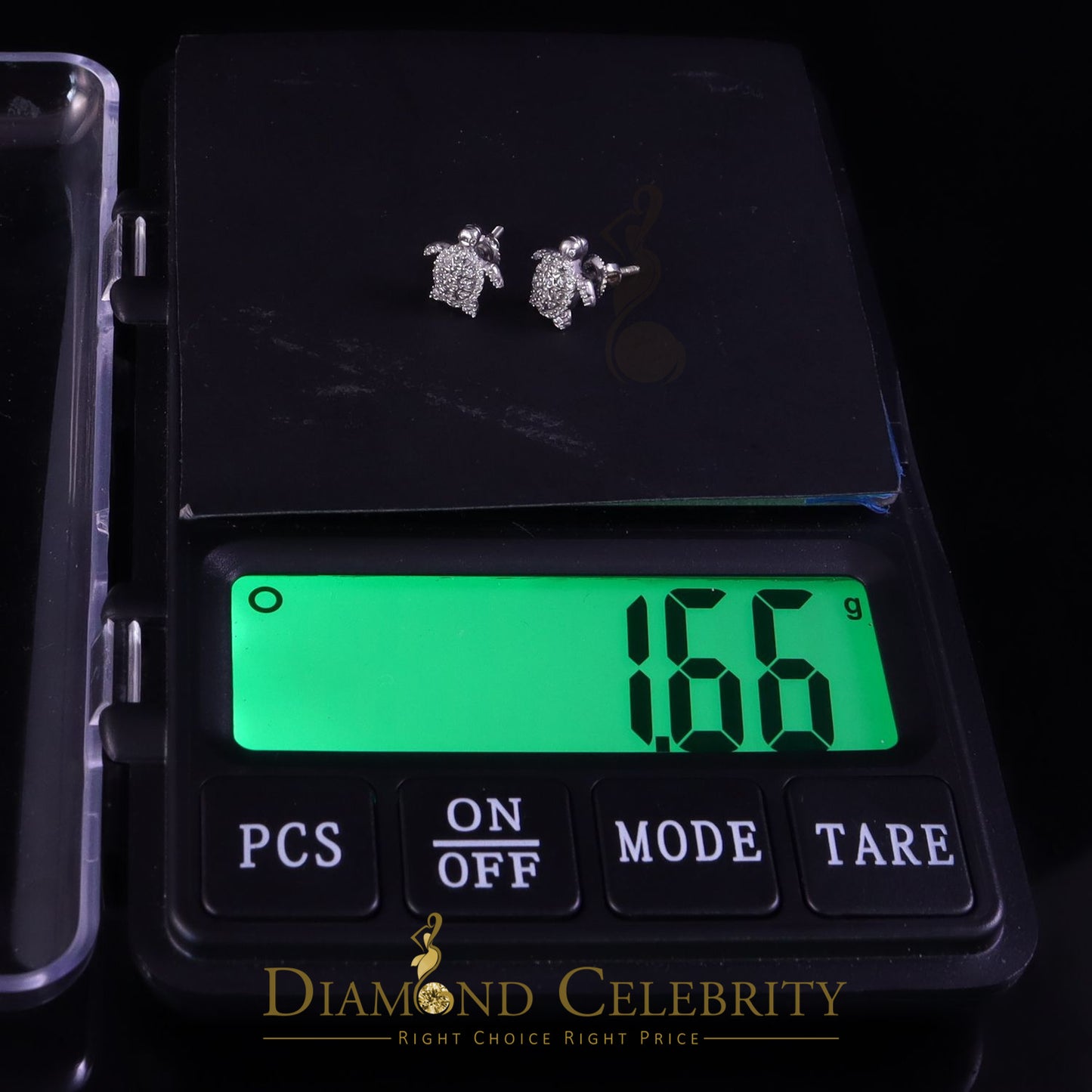 DiamondCelebritees  925 Sterling White Silver 0.50ct Cubic Zirconia Turtle Earrings Women & Men's