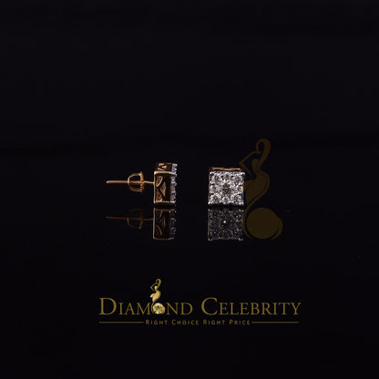 DiamondCelebritees Real Moissanite Stud Square Earrings 10k Real Yellow Gold 1.00ct VVS 'D' Color