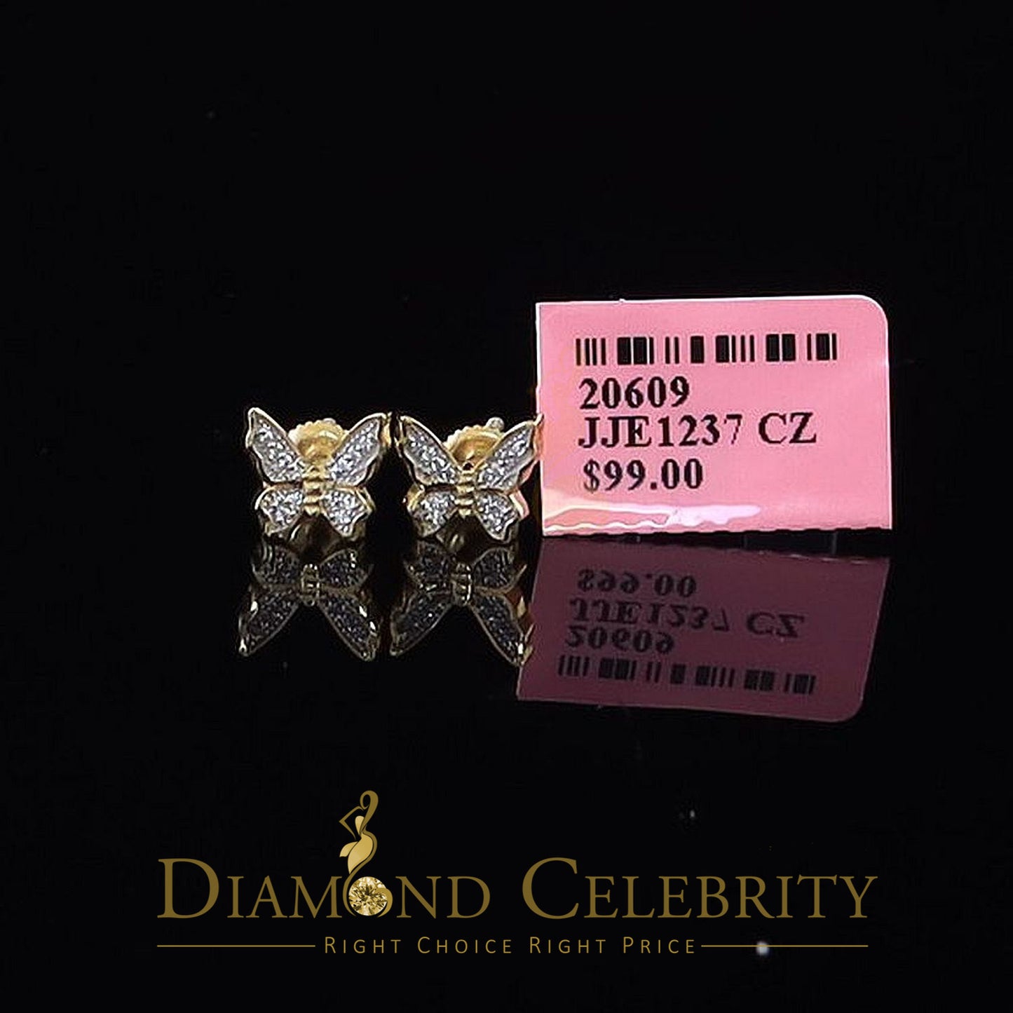 DiamondCelebritees  Women's 0.17ct Cubic Zirconia Butterfly Stud Earrings Yellow 925 Sterling Silver