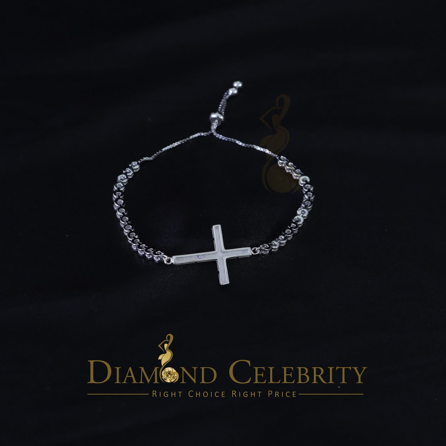 Diamondcelebritees White Sterling Silver Cross Shape Bracelet Cubic Zirconia Adjustable Size