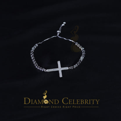 Diamondcelebritees White Sterling Silver Cross Shape Bracelet Cubic Zirconia Adjustable Size