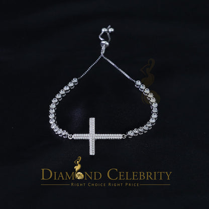Diamondcelebritees White Sterling Silver Cross Shape Bracelet Cubic Zirconia Adjustable Size