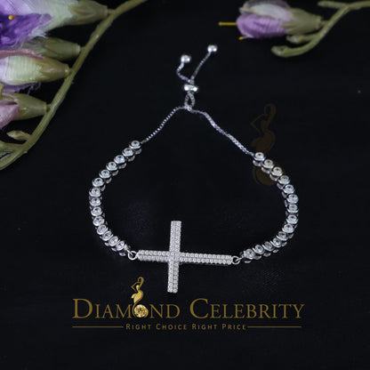 Diamondcelebritees White Sterling Silver Cross Shape Bracelet Cubic Zirconia Adjustable Size