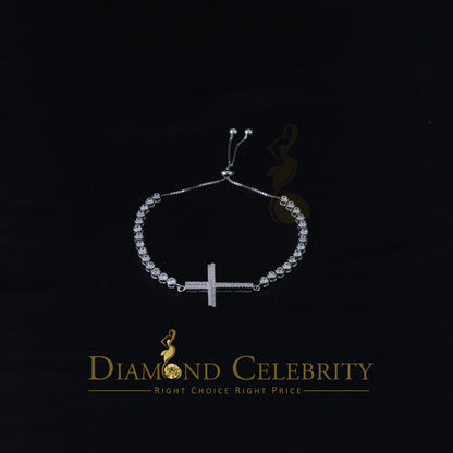 Diamondcelebritees White Sterling Silver Cross Shape Bracelet Cubic Zirconia Adjustable Size