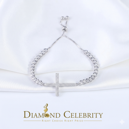 Diamondcelebritees White Sterling Silver Cross Shape Bracelet Cubic Zirconia Adjustable Size