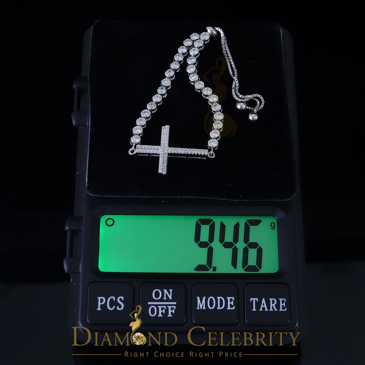 Diamondcelebritees White Sterling Silver Cross Shape Bracelet Cubic Zirconia Adjustable Size