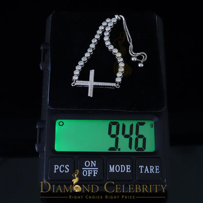 Diamondcelebritees White Sterling Silver Cross Shape Bracelet Cubic Zirconia Adjustable Size