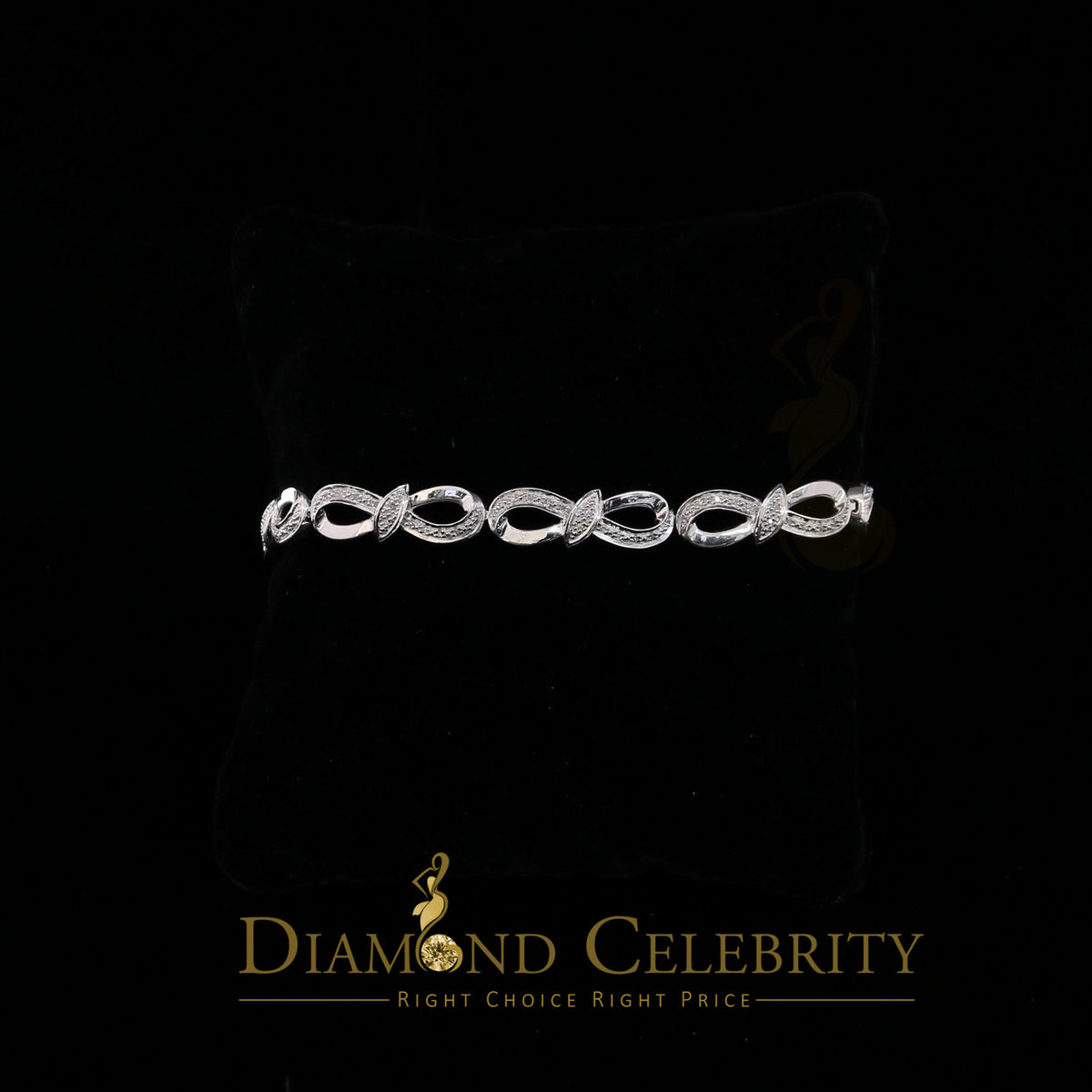 Diamondcelebritees 925 Sterling Silver Infinity Style 0.15CT Real Diamond Bracelet Size 7.5 Inch