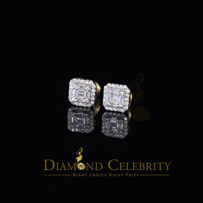DiamondCelebritees  925 Yellow Silver 0.64ct Cubic Zirconia Women's & Men's Hip Hop Square Earrings