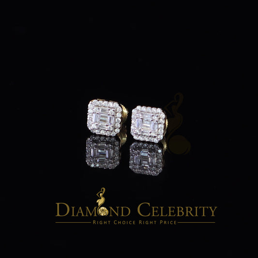 DiamondCelebritees  925 Yellow Silver 0.64ct Cubic Zirconia Women's & Men's Hip Hop Square Earrings