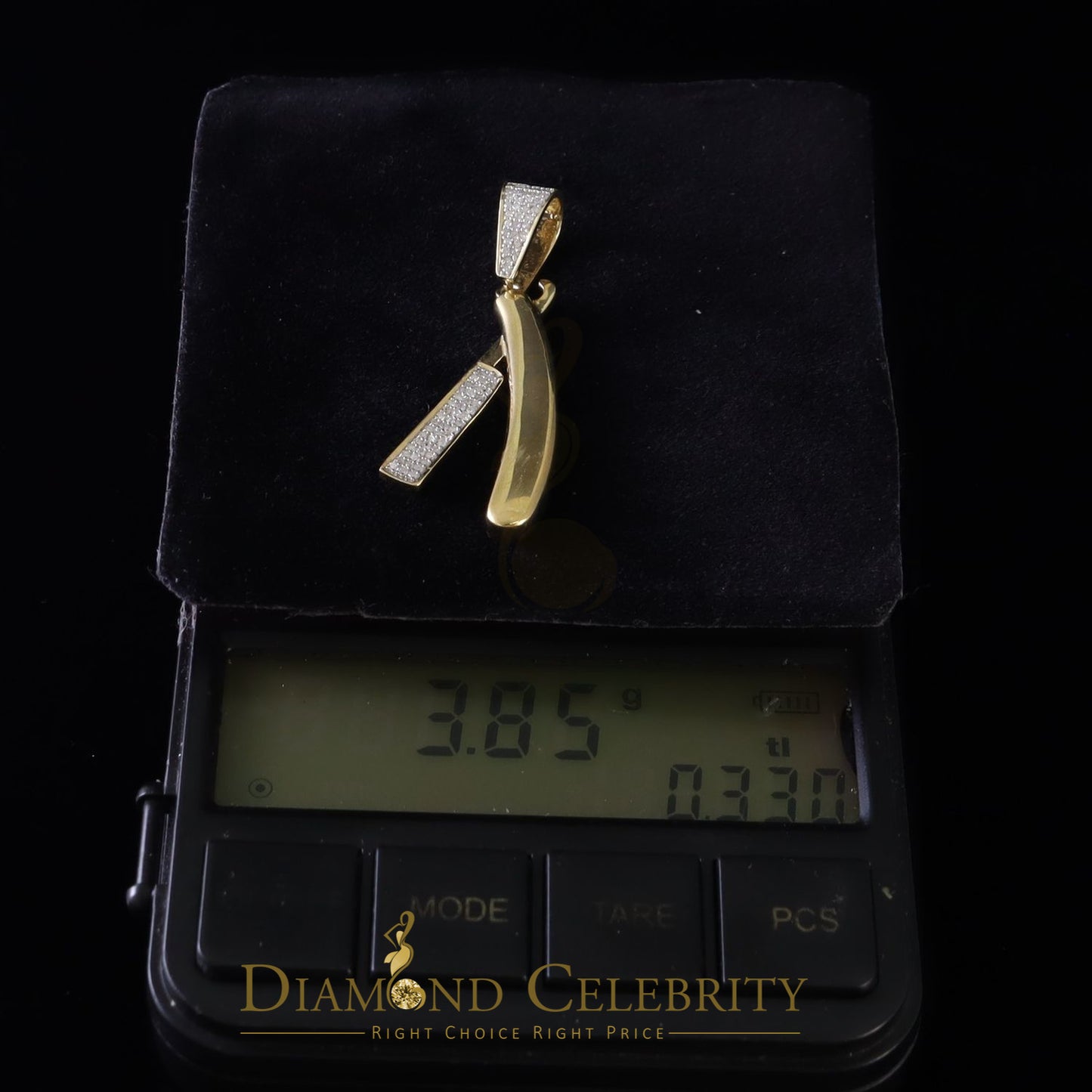 DiamondCelebritees  Real 0.33ct Diamond Sterling Silver Fashion EDGE RAZOR Charm Yellow Pendant