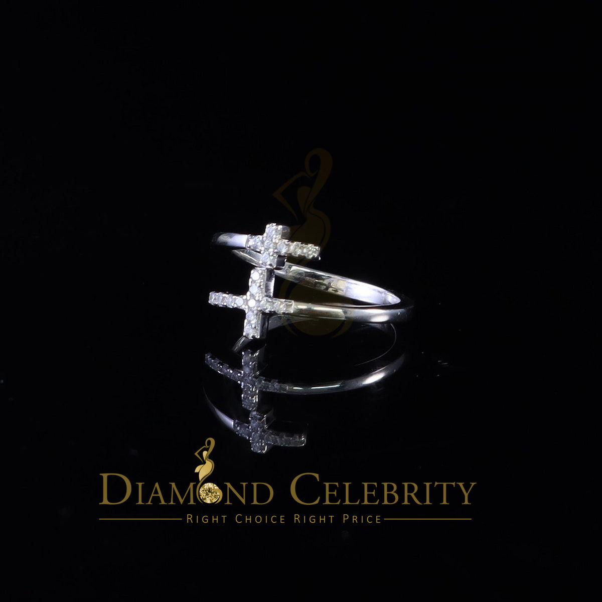 DiamondCelebritees 925 Sterling White Silver 0.22ct Cubic Zirconia Cross Shape Womens Ring Size 7.5
