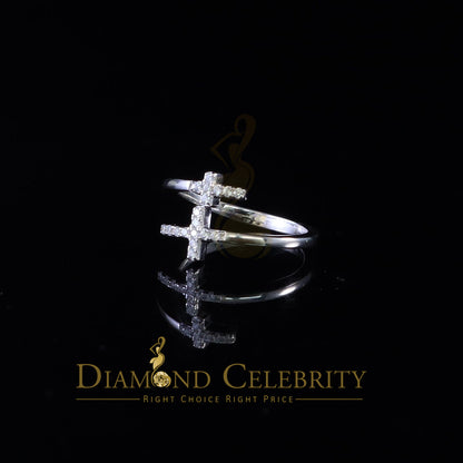 DiamondCelebritees 925 Sterling White Silver 0.22ct Cubic Zirconia Cross Shape Womens Ring Size 7.5