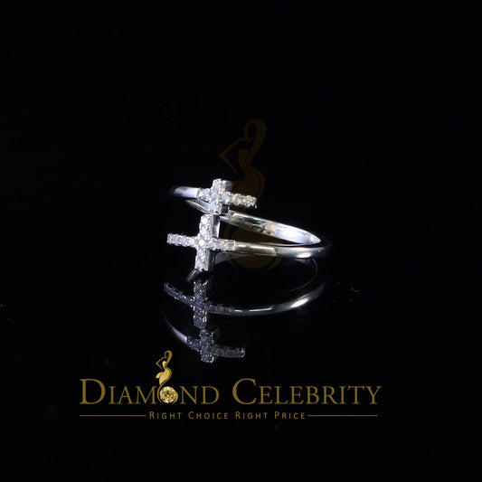 DiamondCelebritees 925 Sterling White Silver 0.22ct Cubic Zirconia Cross Shape Womens Ring Size 7.5
