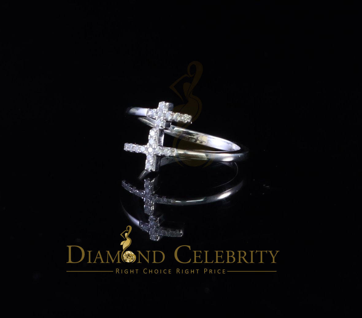 DiamondCelebritees 925 Sterling White Silver 0.22ct Cubic Zirconia Cross Shape Womens Ring Size 7.5