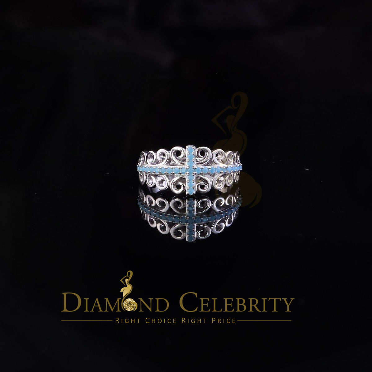 DiamondCelebritees 925 Sterling White Silver 0.50ct Cubic Zirconia Cross Shape Womens Ring Size 7