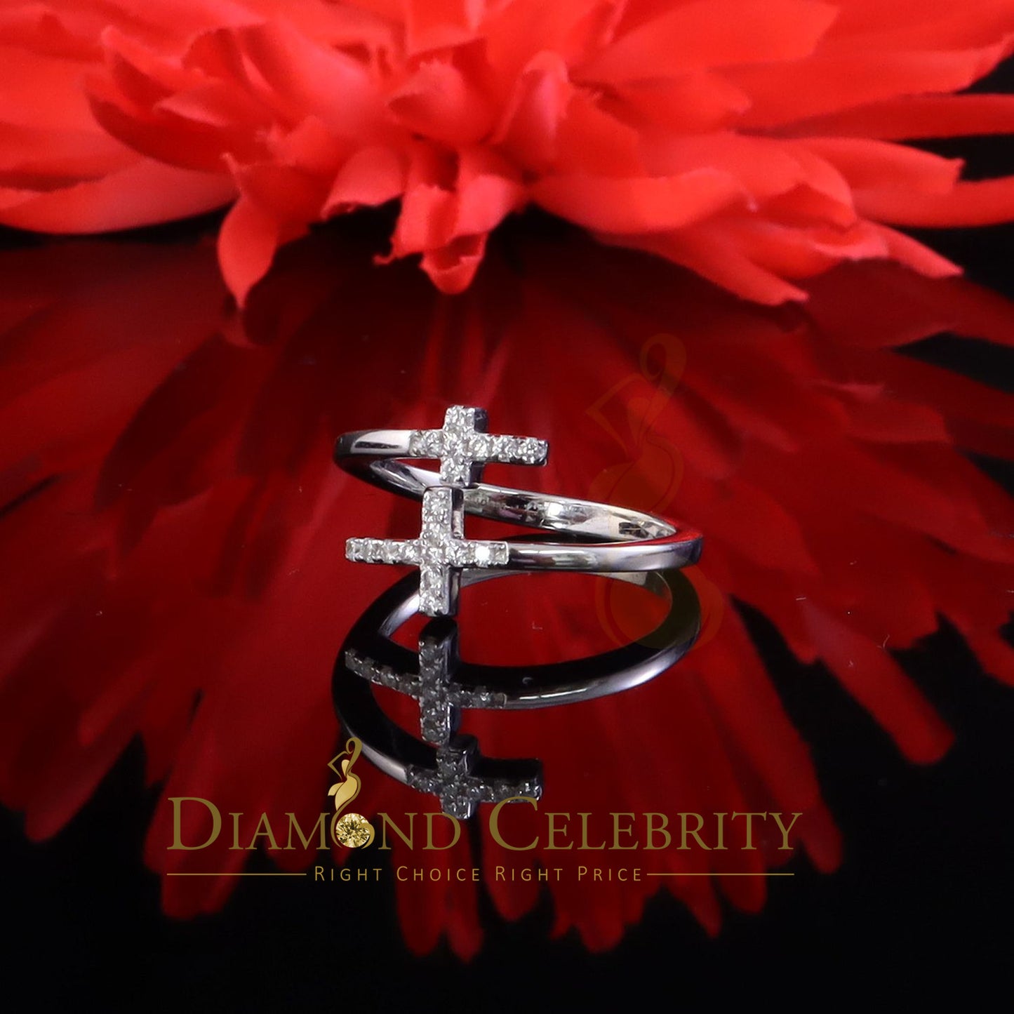 DiamondCelebritees 925 Sterling White Silver 0.22ct Cubic Zirconia Cross Shape Womens Ring Size 7.5