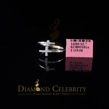 DiamondCelebritees 925 Sterling White Silver 0.22ct Cubic Zirconia Cross Shape Womens Ring Size 7.5