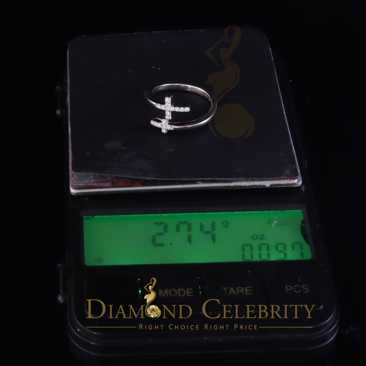 DiamondCelebritees 925 Sterling White Silver 0.22ct Cubic Zirconia Cross Shape Womens Ring Size 7.5