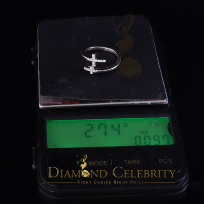 DiamondCelebritees 925 Sterling White Silver 0.22ct Cubic Zirconia Cross Shape Womens Ring Size 7.5